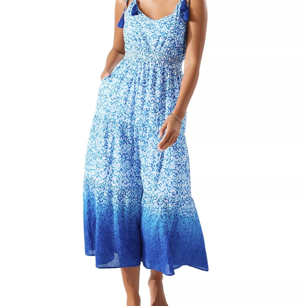 Tommy Bahama Beaming Blue and White Midi Dress